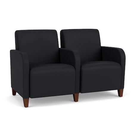 Lesro Siena Lounge Reception 2 Seat Tandem Seating, Walnut, MD Black Upholstery SN2103